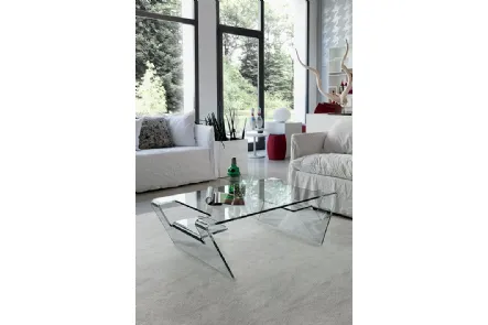 Tavolino per soggiorni moderni in vetro curvato con due ripiani Airone di Target Point
