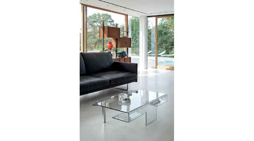Tavolino di design in vetro curvato con gamba in metallo Aries di Target Point