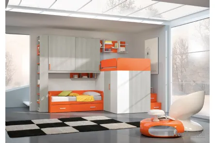 Cameretta di design con finitura larice grigio e laccato bianco/arancio di Ferrimobili