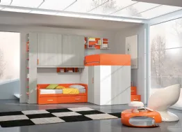 Cameretta di design con finitura larice grigio e laccato bianco/arancio di Ferrimobili