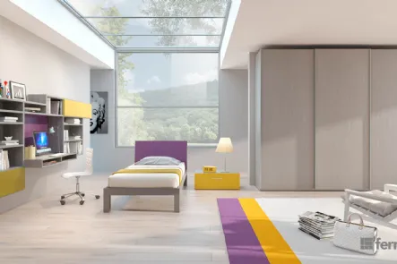 Cameretta di design effetto legno grigio e laccato violetto/verde di Ferrimobili